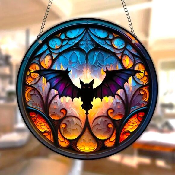 Bat Suncatcher Halloween Black Flying 6" Scary Spooky Horror Hanging Decoration - Picture 2 of 4